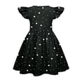 thumbnail image 3 of Abcomgle Girls Beach Dress Casual A-Line Flutter Sleeve Midi Dress Polka Dot Crew Neck Swing Flare Sundresses for 4-14t Kids,Black, 3 of 4
