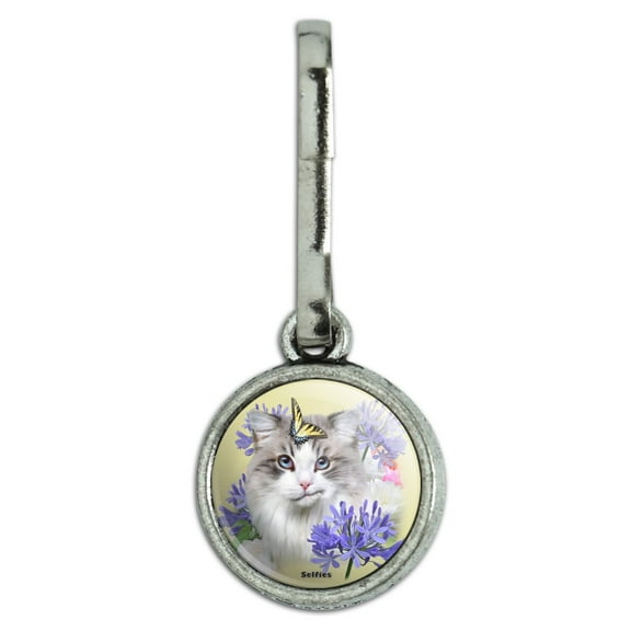 Cat Butterfly Selfie Antiqued Charm Clothes Purse Suitcase Backpack Zipper Pull Aid