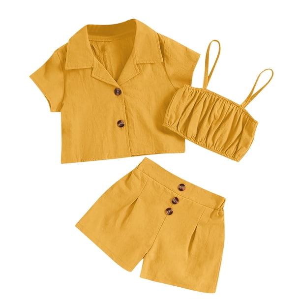 Gibobby Conjunto de Sudadera y Pantalón Niños pequeños bebés Niñass Primavera Verano algodón sólido camisas de manga corta chaleco sin mangas pantalones cortos(Amarillo, 4-5 Años)