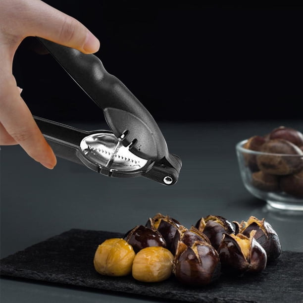 Pinza De Nogal Pinza de castaño de acero inoxidable, alicates de nogal, abridor de tuercas, herramienta de cocina (negro)