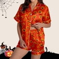 thumbnail image 2 of XINPING Halloween Pajama Sets for Women Whimsical Halloween Printed Pajama Notched Collar and Short Sleeves Cozy Home Loungewear In Short Pants for Fall and Holidays XXL, 2 of 8