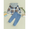 thumbnail image 4 of Liacowi Toddler Boys Fall Outfits Plaid Buttons Long Sleeve Hoodies Shirts and Solid Color Long Pants 2Pcs Clothes Set, 4 of 8