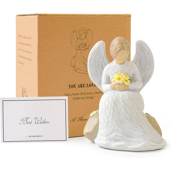 Guardian Angel Figurine, Angels Figurines with Hand Bouquet, Hand-Painted Angel Statues and Figurines for Women, White Small Angel Figurines Sympathy Gifts Hope Memories and Love