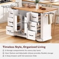 thumbnail image 5 of Kitchen Island with Drop Leaf and Power Outlet&nbsp;– 56" Rubber Wood Veneer Top, Rolling Storage Cart on 4 Wheels with 6 Deep Drawers and 4 Door Shelves, for Kitchen and Dining Room, White, 5 of 7