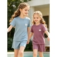 thumbnail image 4 of Fdqin Girls 6 Pieces Knited Shorts Set Casual Short Sleeve Tee Tops and Shorts Summer Outfits 5-6Y, 4 of 10