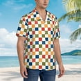 thumbnail image 3 of Sikiie Floral Checkerboard Print Men's Hawaiian Shirt, Summer Beach Button Pocket Short Sleeve T-Shirt,Large, 3 of 7