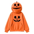 thumbnail image 2 of LOINRODI Girls Orange Pumpkin Hooded Sweatshirt Long Sleeve Cute Hallowmas Face Cover Warm Pocket Costume Orange 7 Years, 2 of 7
