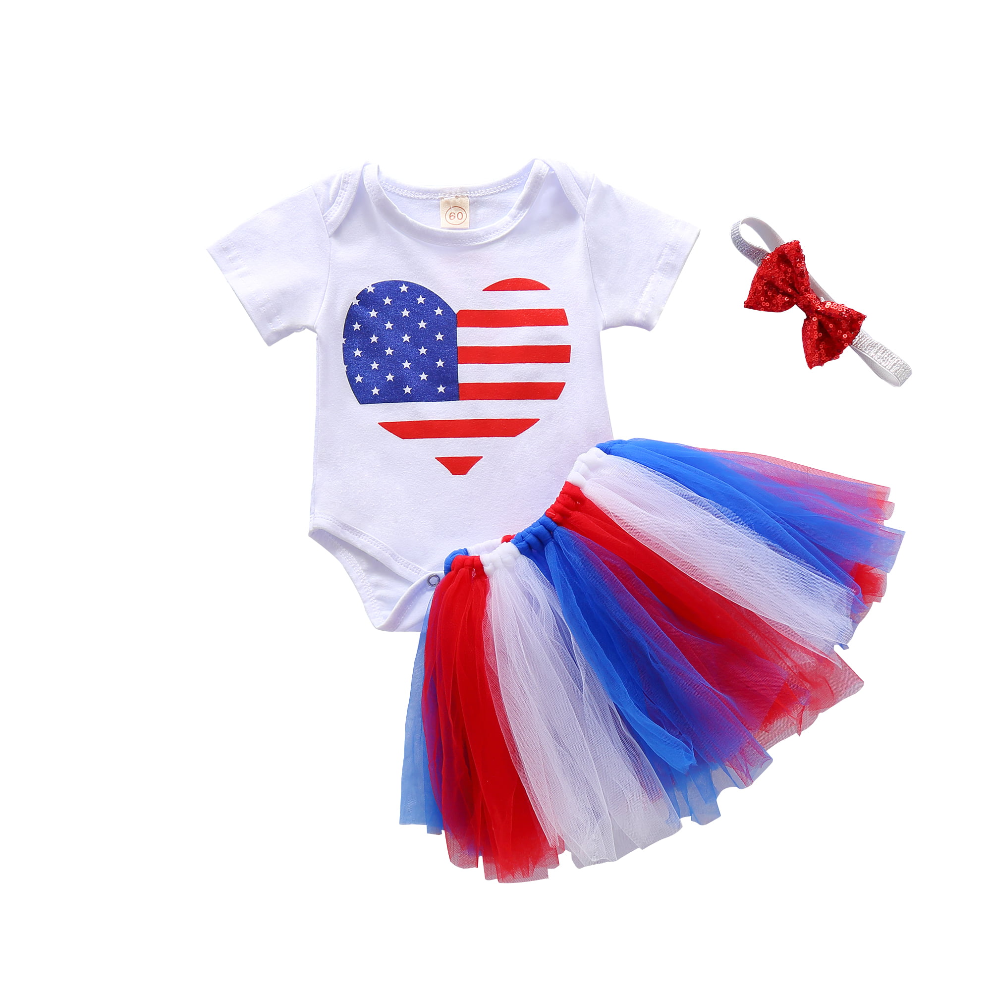 4PCS Baby Girls First 4th of July Tutu Skirt Dress Romper Socks Outfits Clothes 