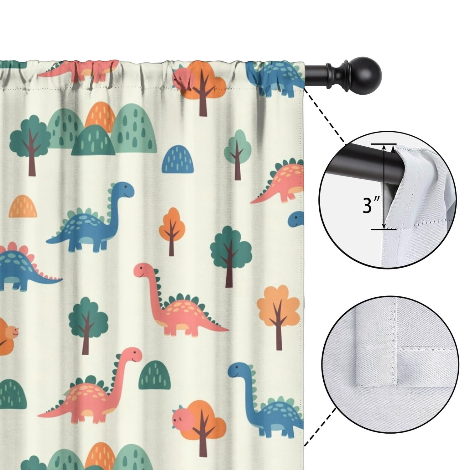 Blackout Kids Curtains,Beige Dinosaurs Landscapes Pattern Childrens Insulated Curtains Set Of 2,Bedroom Essentials,Toddler Room Decor 42"x63"