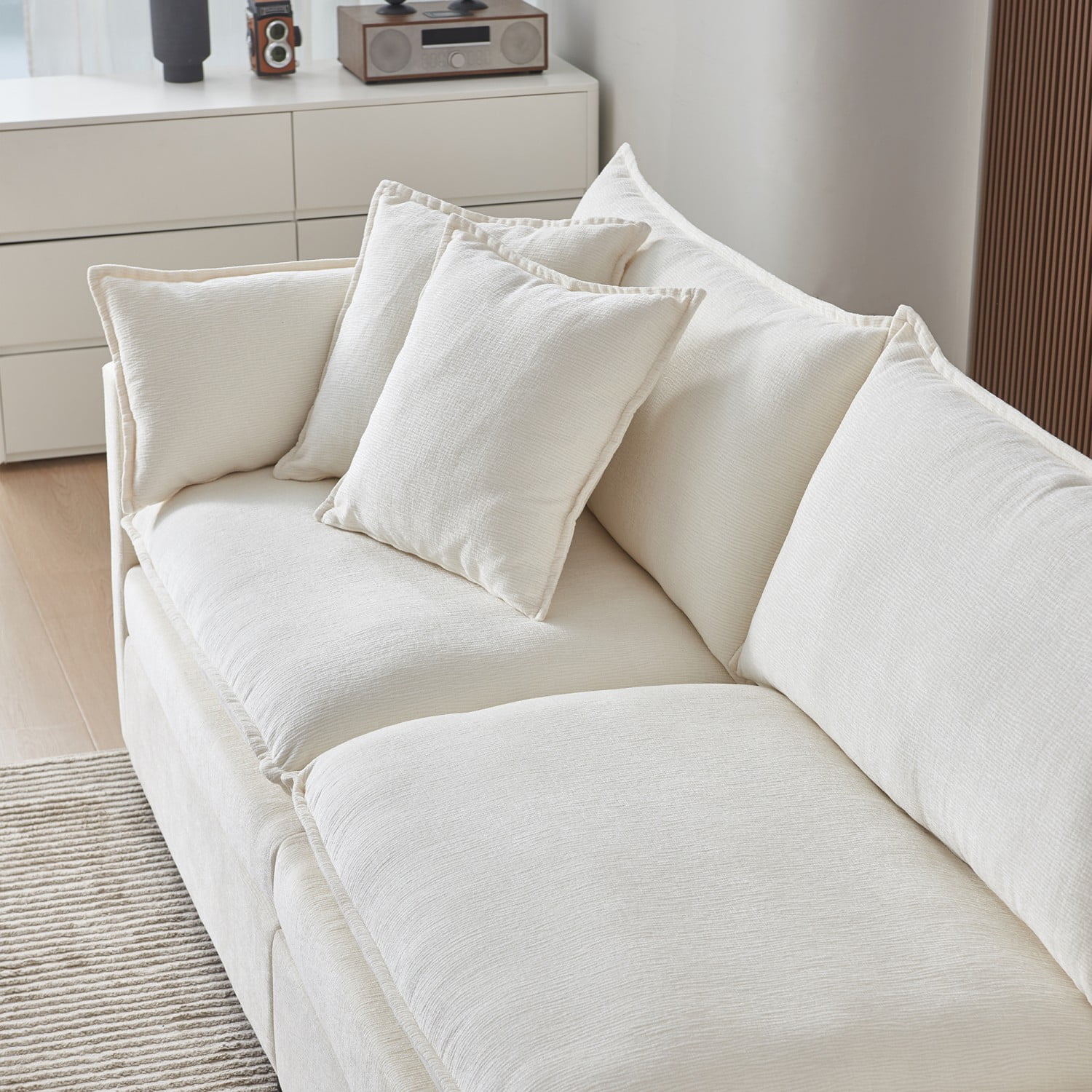 Gewnee L-Shaped Chenille Sectional Sofa Cloud Couch with Ottoman, Reversible Sofa for Living Rooms