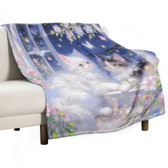 Cat Print Flannel Blanket Novelty Pattern Nap Blanket Sofa Room Office Soft Throw Blanket Outdoor Camping Warm Blanket