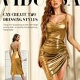 thumbnail image 2 of VIDUSSA Women's Sexy Cocktail Party Dress Sparkly Glitter Cowl Neck Ruched Bodycon Midi Dresses Clubwear Night Out Pure Gold XL, 2 of 4