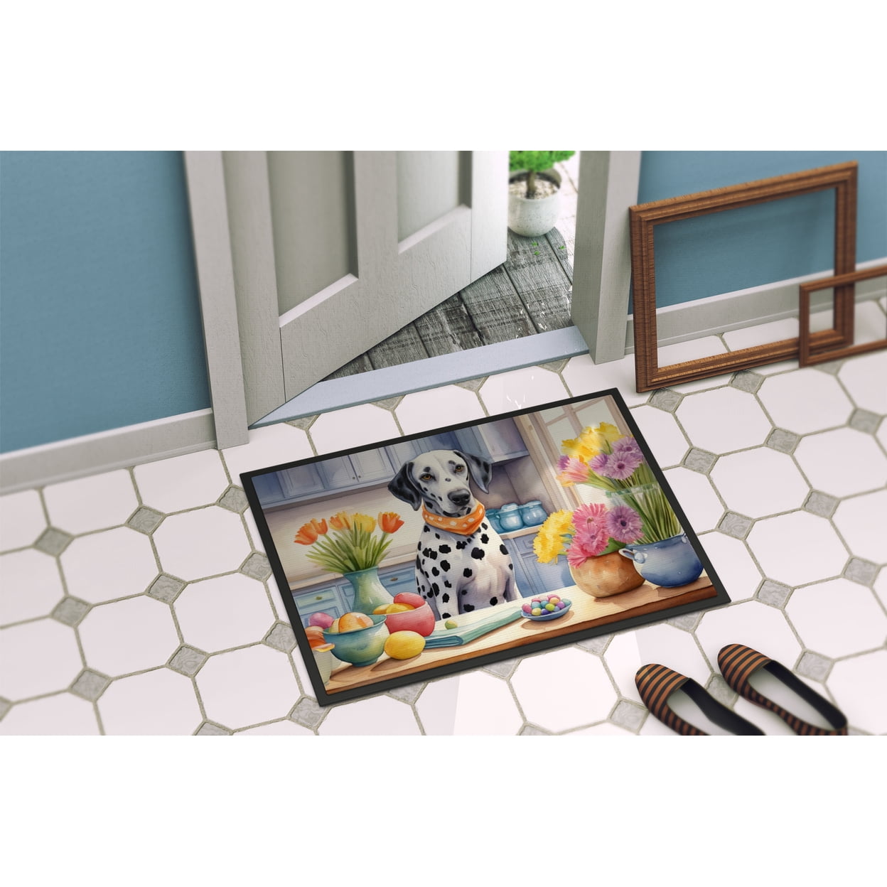 Decorating Easter Yorkshire Terrier Doormat