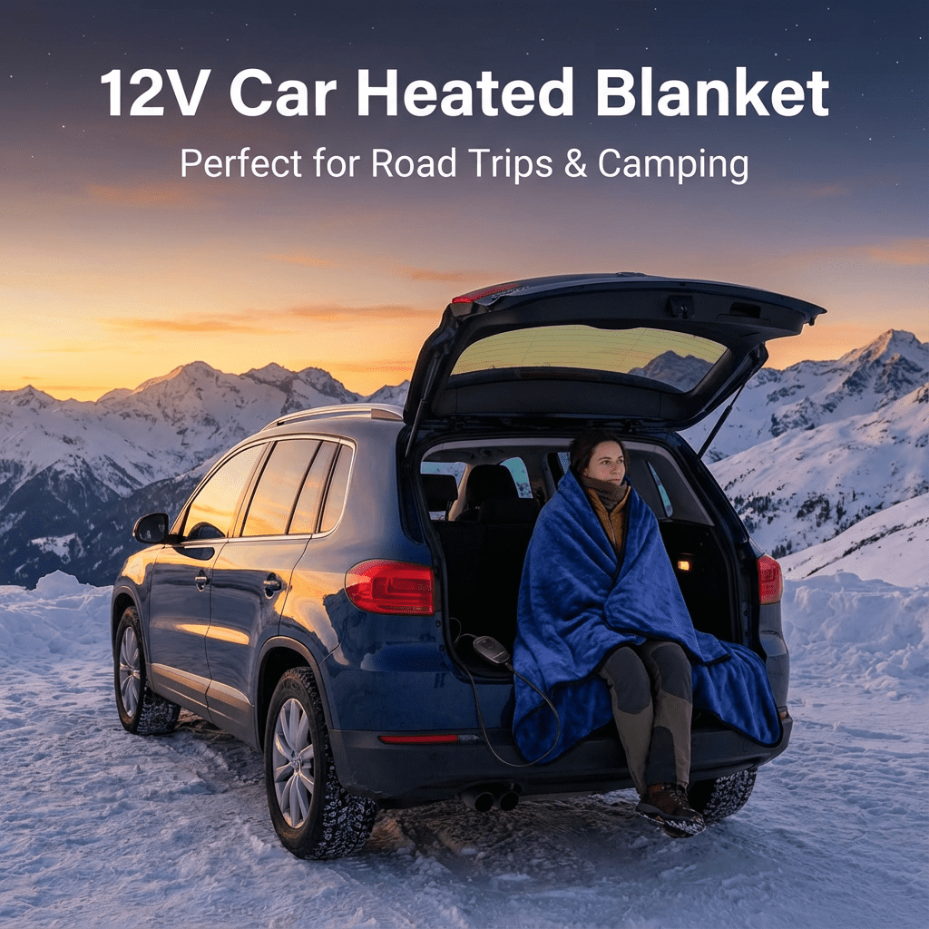 12V Car Heated Blanket with Smart Timer & 3 Heat Settings - Reversible Navy Blue & Dark Grey Electric Flannel Throw - Washable, 72" Long Cord, 55"x39" Large Size for Winter Travel, SUV, RV