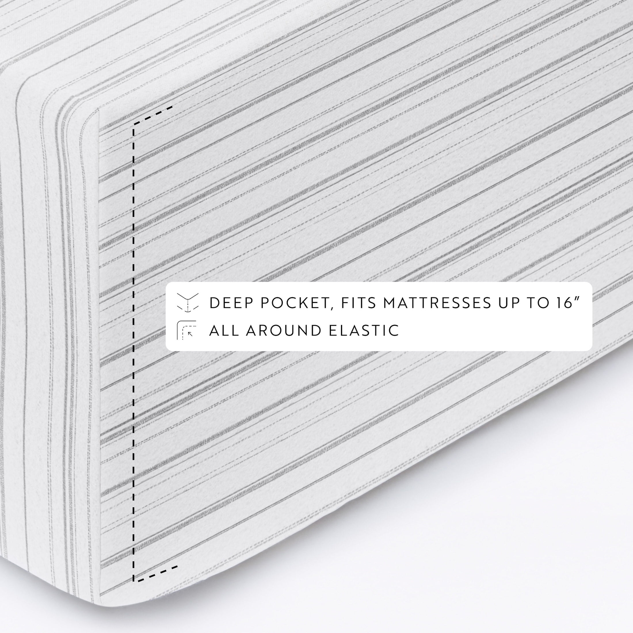 Gray Weathered Stripe 4 Piece 100% Cotton Flannel Deep Pocket Sheet Set, Twin, by Noble Linens