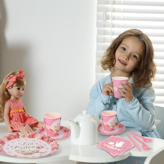 192 Pcs Tea Party Tableware Set - Disposable Plates, Cups, Napkins & Cutlery for 24 Guests