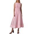 thumbnail image 3 of Women's Summer Midi Dresses Sleeveless Crewneck Beach Boho Casual Loose Long Flowy Sundress Pink S, 3 of 7