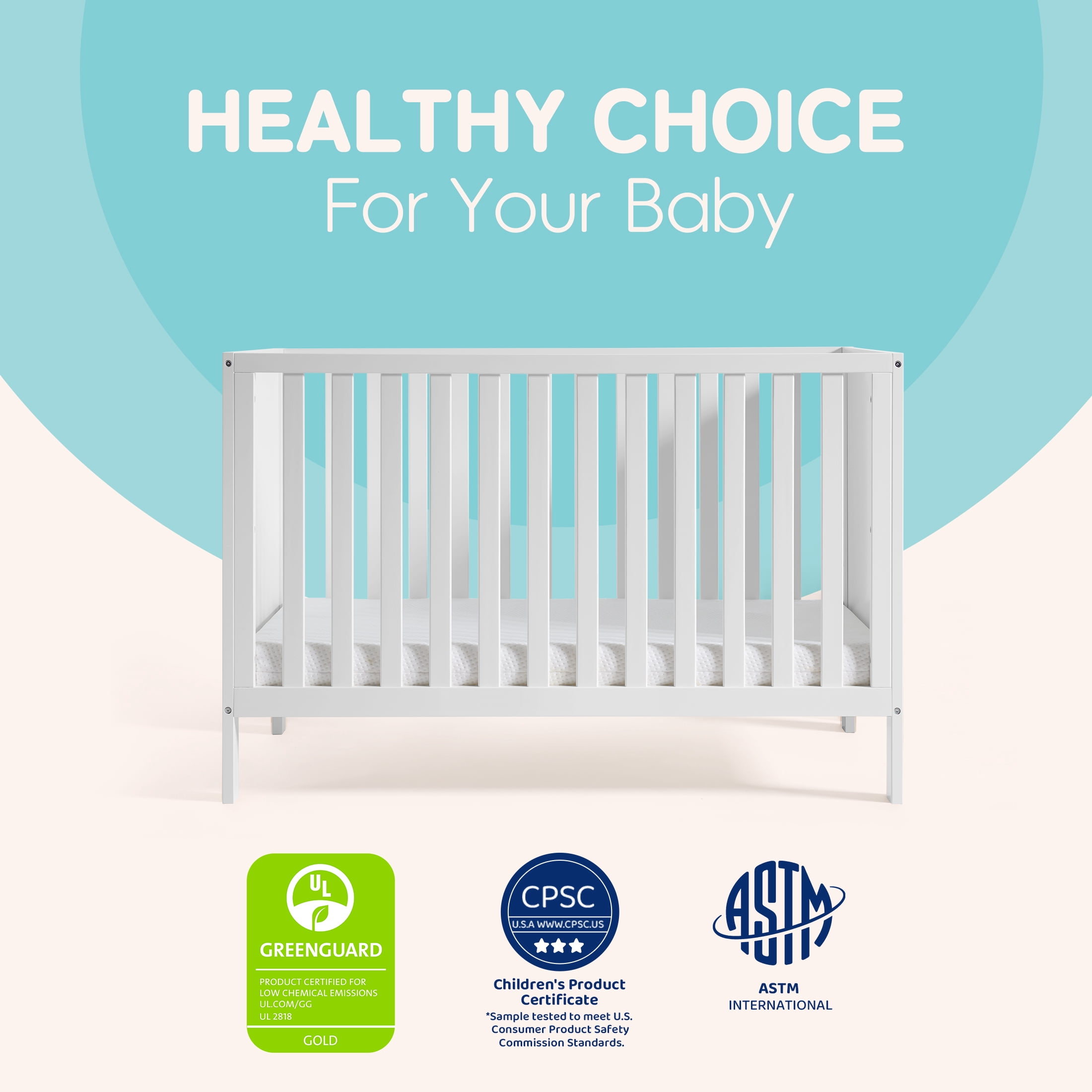HARPPA 5-in-1 Convertible Baby Crib for Infant to Toddler, White,Greenguard Gold Certified