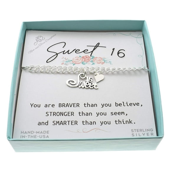 Sweet 16 With Tiny Heart Bracelet in .925 Sterling Silver with 1 inch extender. Handmade Bracelet on Sterling Silver Chain. 16th Birthday Gift.