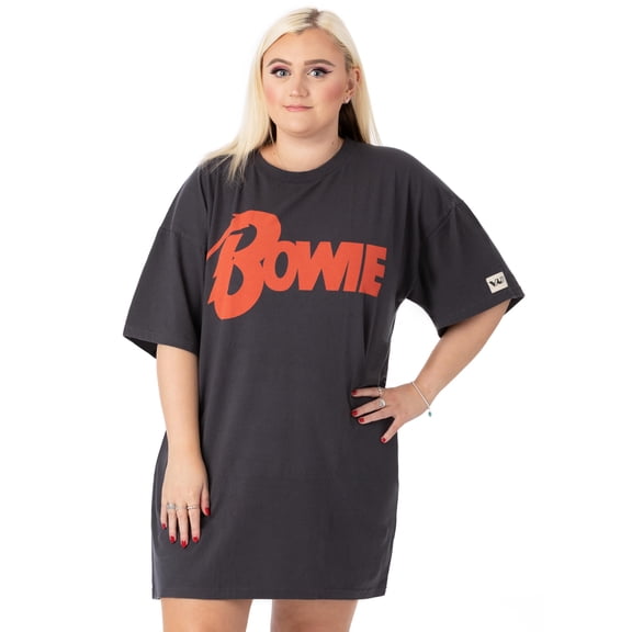 David Bowie Logo Womens Grey Oversized Short Sleeved T-Shirt | L | Made by Vanilla Underground