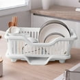 thumbnail image 3 of White & Beige Expandable Kitchen Drying Rack with Drainboard - 45x25x17.5cm Countertop Dish Drainer with Utensil Holder & Sink Spout Strainers, Non-Slip PP Plastic Design, 3 of 8