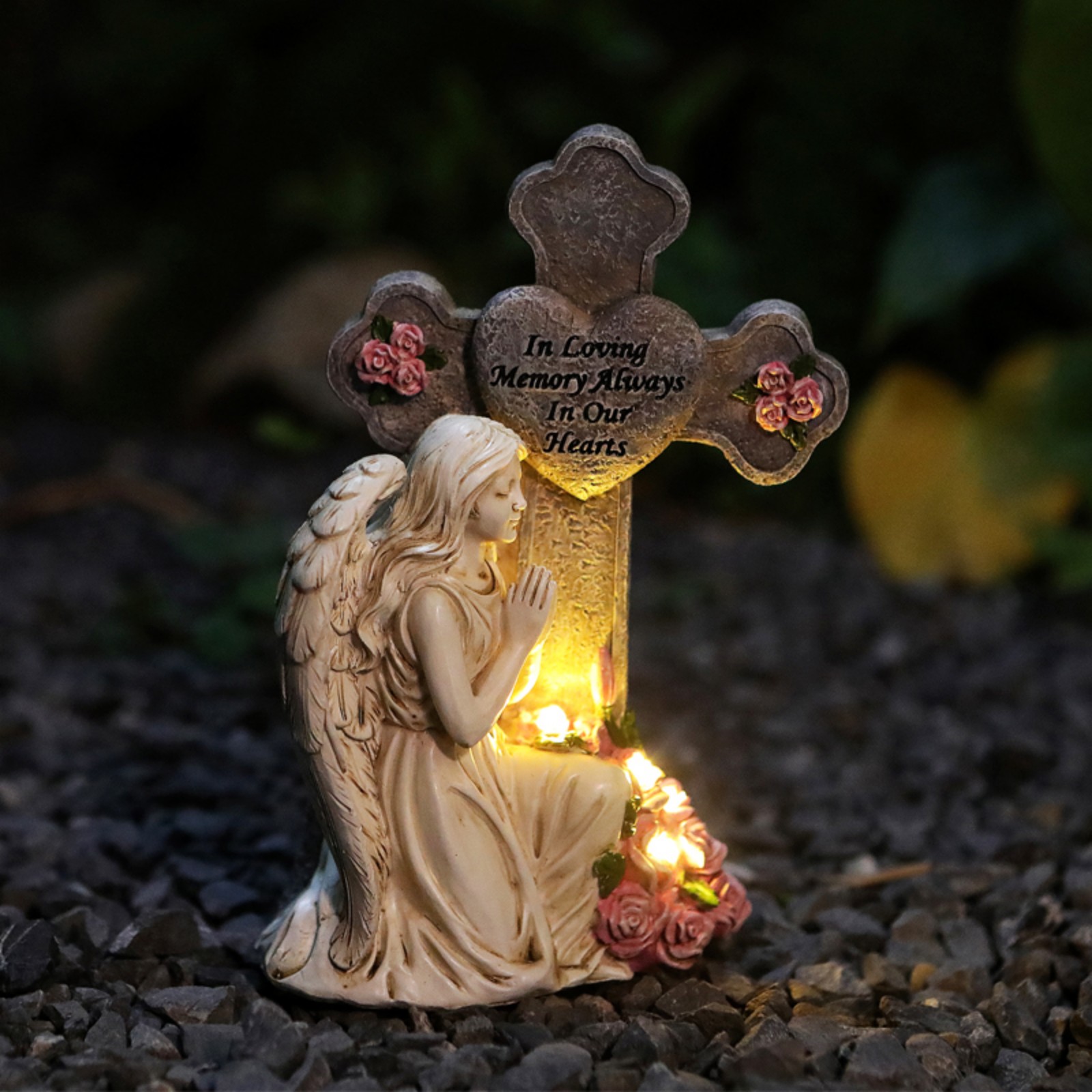 Memorial Grave Light Solar Powered Outdoor Statue for Yard, Tombstone Decor, Sympathy