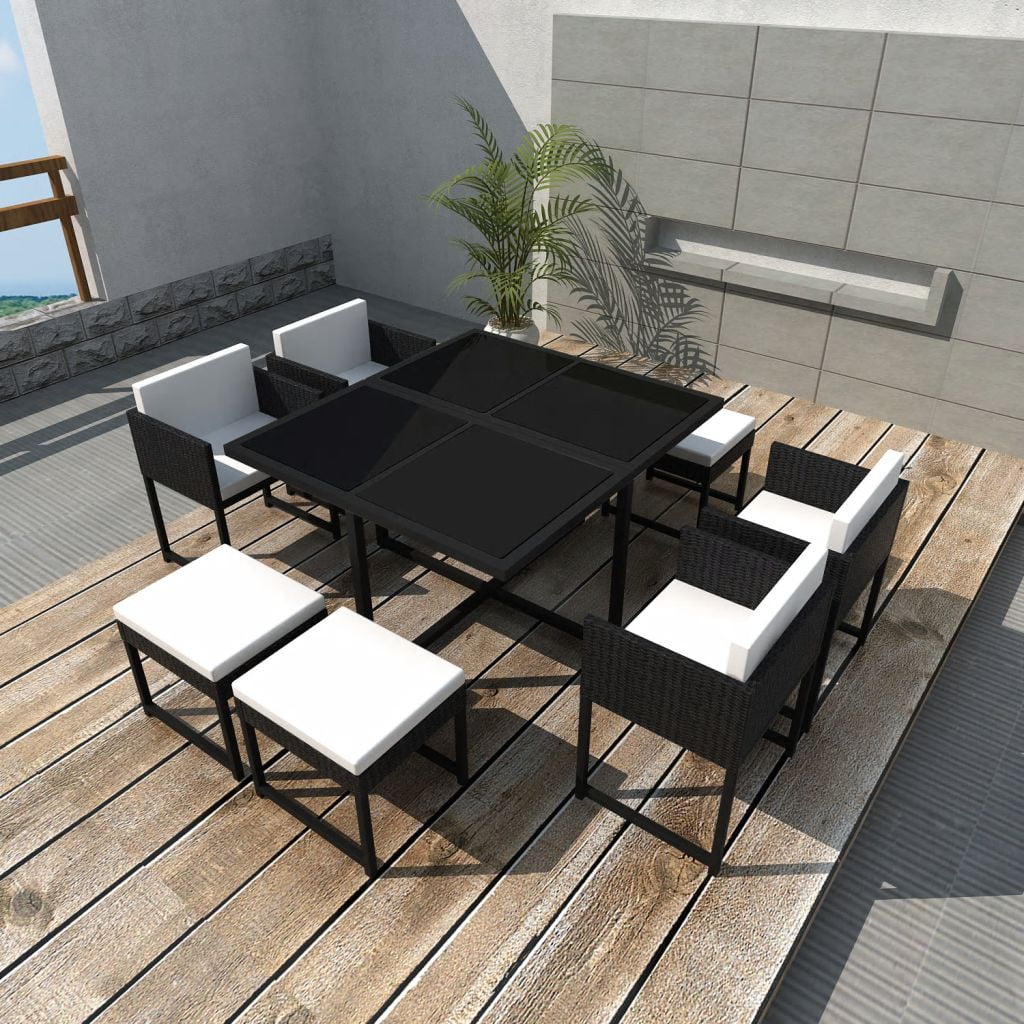 Black Poly Rattan Outdoor Dining Set with Cushions Jamaica Ubuy
