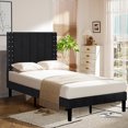 thumbnail image 2 of PAPROOS Twin Platform Bed Frame, Upholstered Bed Frame Twin Size with Vertical Channel and Rivet Decor Headboard, No Box Spring Needed, Easy Assembly, Black, 2 of 12
