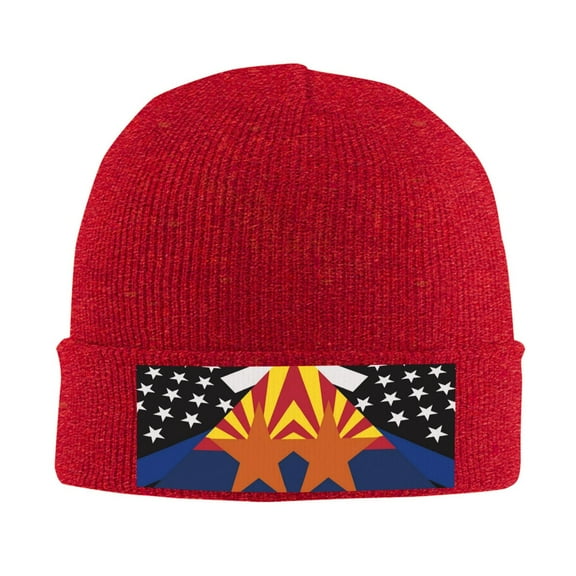 Arizona Thin Blue Line Flag Beanie Hat Men Women Warm Printed Cap Knit Beanies Hats Outdoor Winter Red