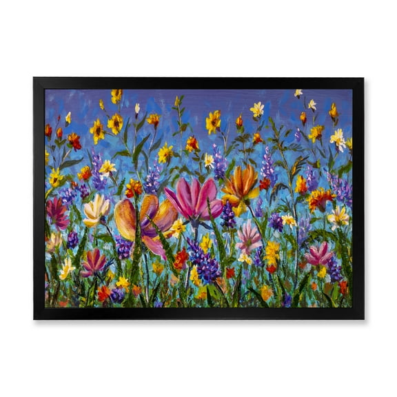 Designart 'Wildflowers and Daisies In Summer Garden Field I' Traditional Framed Art Print