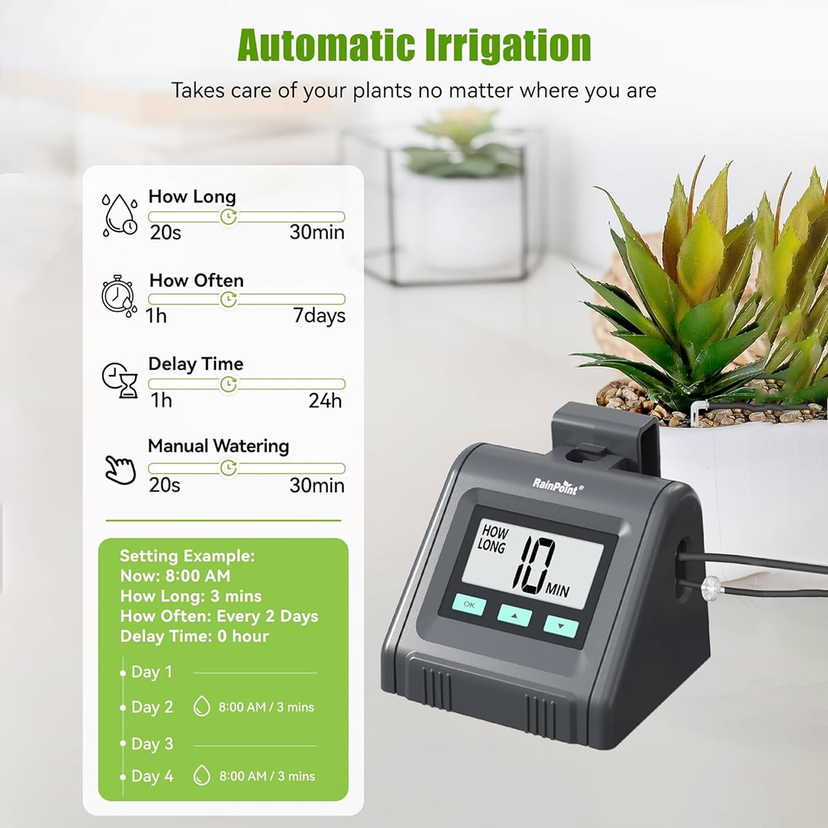 RainPoint Automatic Watering System for Potted Plants Adjustable DIY Drip Irrigation System, 10-Pot Indoor Watering Kit with Timer, IK10P