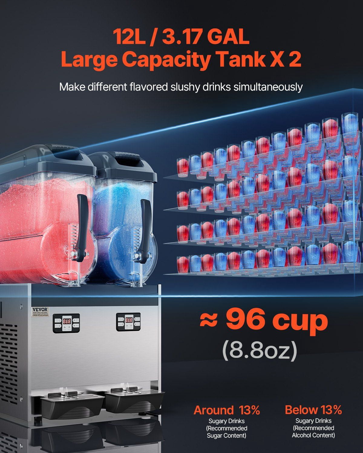 CAFORKP 12Lx2 Stainless Steel Frozen Drink Maker, Commercial Slushie Machine for Restaurant Party