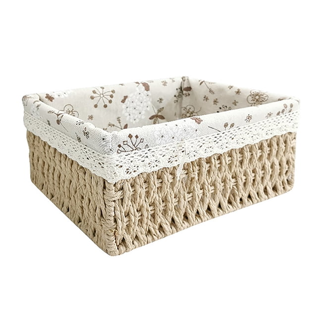 Storage Basket Handmade Desktop Waterproof Pastoral Woven Toys Paper Rope+cotton Linen+iron Cosmetic Towel Container