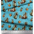 thumbnail image 2 of Soimoi Poly Georgette Fabric Musical Instruments,Monkey & Rat Cartoon Fabric Prints by Yard 42 Inch Wide, 2 of 3
