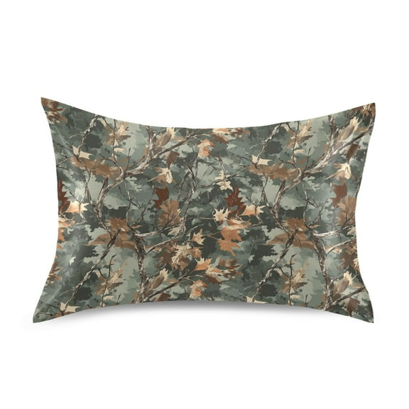 JSTEL Forest Leaf Camouflage Camo Satin Pillowcase Standard Size Pillow Cases Envelope Closure Bed Pillow Cover, 20 x 26 inch
