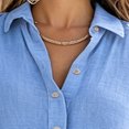 thumbnail image 4 of Morttic Women's 2 Piece Long Sleeve Button Down Shirt & Wide Leg Pants Set – Elegant Solid Color Casual Work Outfit Sky Blue，S, 4 of 6