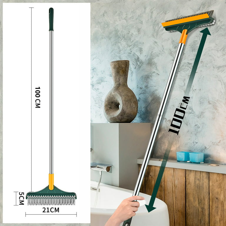 Floor Scrub Brush with Long Telescopic Handle Stiff Brush 3 in 1 Scrape Brush Stiff Bristle Shower Scrubber for Cleaning Bathroom, Patio, Kitchen