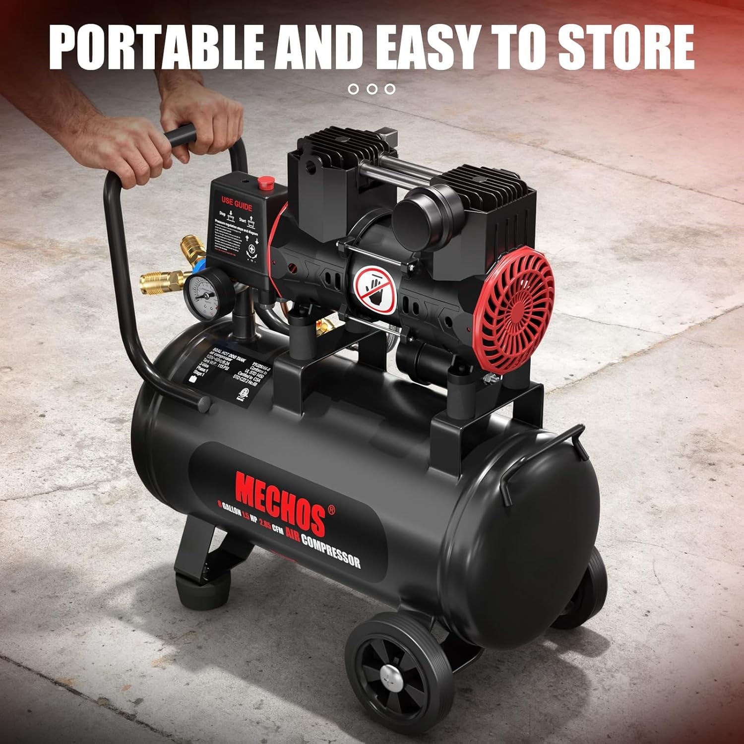 EAYSG Ultra Quiet 8 Gallon Air Compressor, 1.5 HP Oil-Free Portable Tank, 2.85 CFM @ 115 PSI, 110V – Ideal for Garage, Home DIY, Tire Inflation, Nail Guns & More