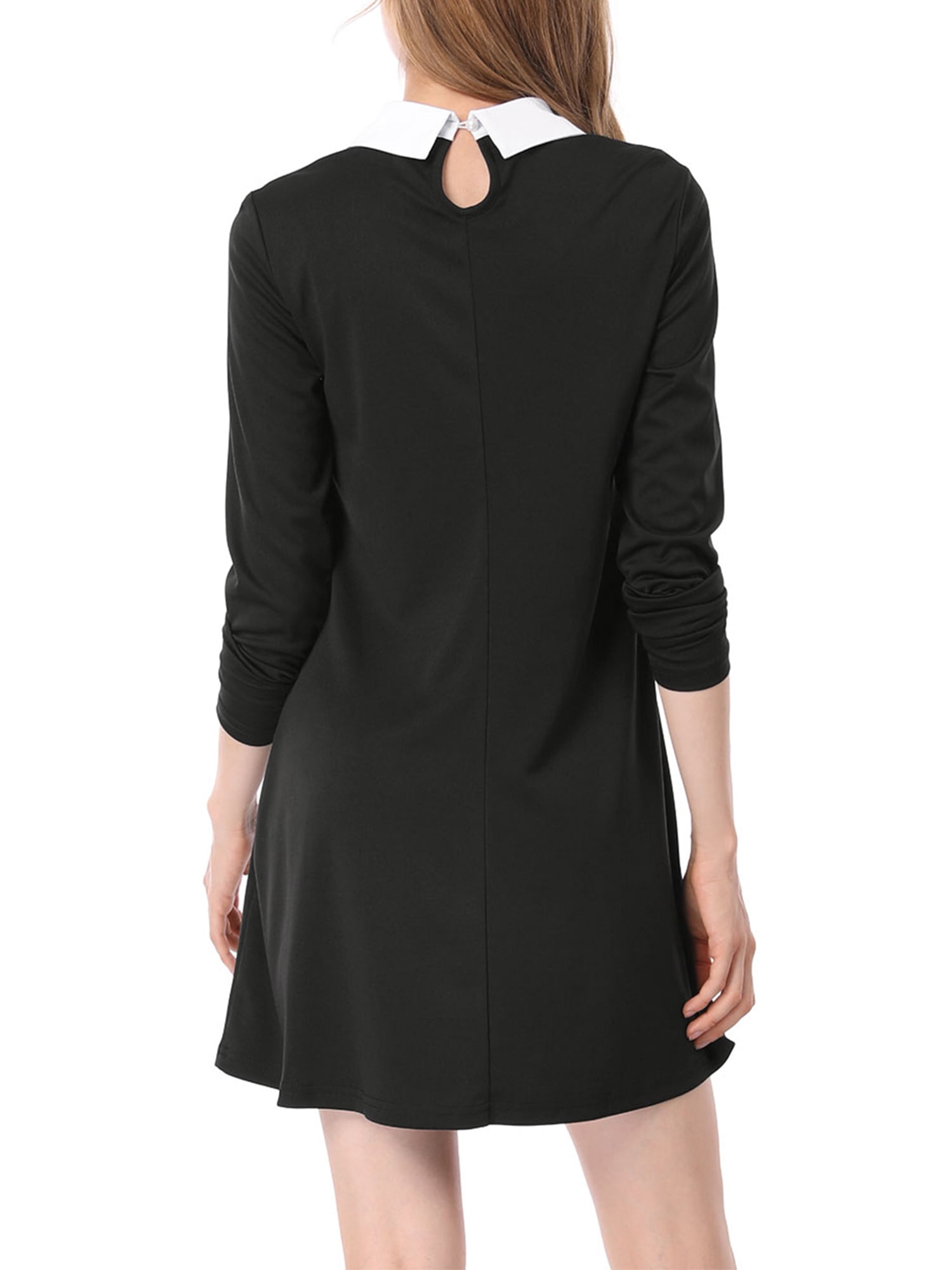 Unique Bargains Women's Cat Face Print Contrast Collar Flare Hem Dress