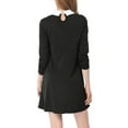 thumbnail image 4 of Unique Bargains Women's Cat Face Print Contrast Collar Flare Hem Dress Black S, 4 of 8