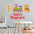 thumbnail image 1 of KIDS DAYCARE - Nursery Vinyl Art Removable Personalized Name Child Care Decoration Multicolored Teddy Bear Train Alphabet Cubed Toys Wall Decal Sticker 20" x 14", 1 of 3