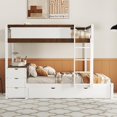 thumbnail image 2 of uhomepro Full over Full Bunk Bed with Desk and Trundle, USB Charging Station and 3 Drawers, Solid Wood Bunk Bed Frame for Kids Teens Adults, Maximum Space Design, No Box Spring Required, White+Walnut, 2 of 10