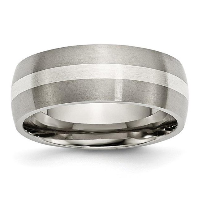 8 mm Titanium Sterling Silver Inlay Brushed Band, Size 6.5