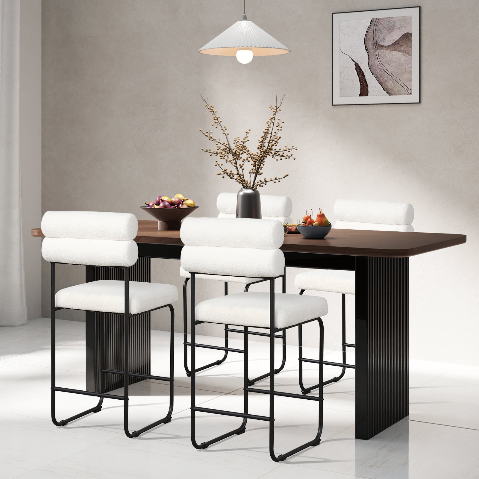 Gymax Set of 2 Counter Height Bar Stools 26'' Counter Stools w/ Metal Frame & Footrest White & Black