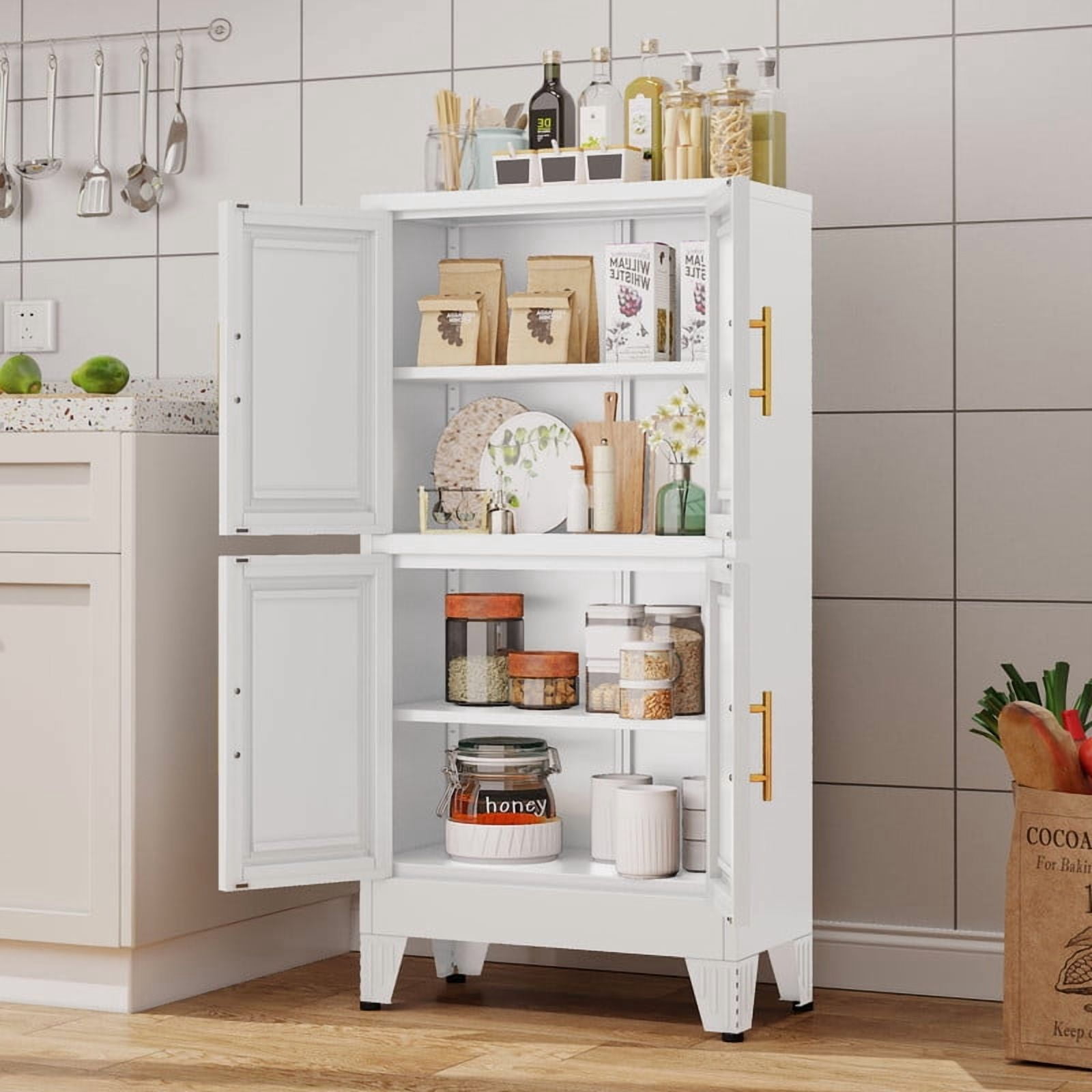 EROSOEI Sturdy Metal Pantry Storage Cabinet with Doors and Shelves Black White
