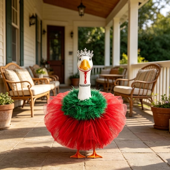 AuroraX Goose Clothes for Porch Goose Goose Outfit for Cement Goose 19 inch 17 inch with Hat and Dress Happy Birthday Holiday Porch Duck Clothing Outdoor Decor Porch Goose Accessories Red