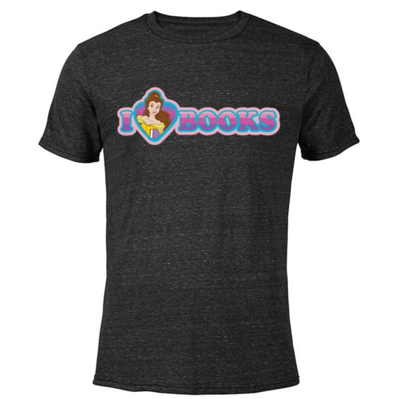 Disney Princess Belle I Heart Books - Short Sleeve Blended T-Shirt for Adults - Customized-Black