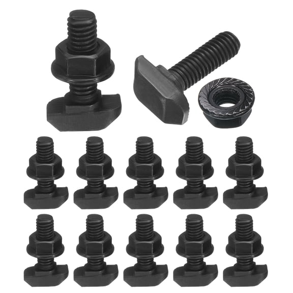 12pcs M6x20mm t Slot Drop-in Bolt Carbon Steel Hammer Head Bolts with M6 Hexagon Flange Nuts, Black