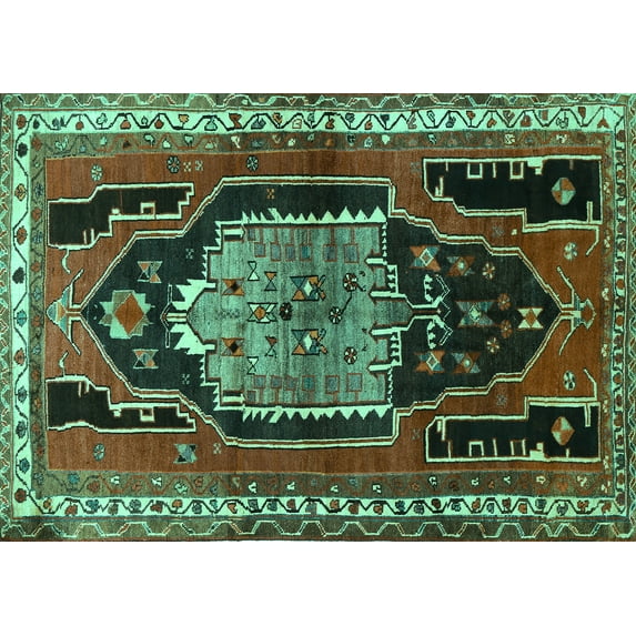 Ahgly Company Indoor Rectangle Persian Turquoise Blue Traditional Area Rugs, 2' x 4'