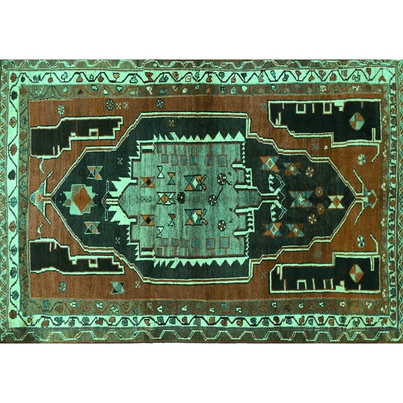 Ahgly Company Machine Washable Indoor Rectangle Persian Turquoise Blue Traditional Area Rugs, 5' x 7'